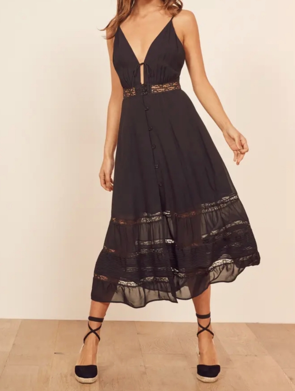 Reformation Black Lace-Panel Midi Slip Dress - Picture 3 of 16